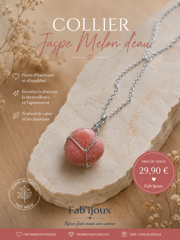 Collier en jaspe melon d'eau