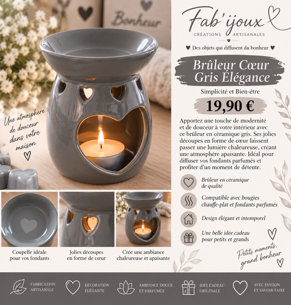 Brûleur cœur gris élégance