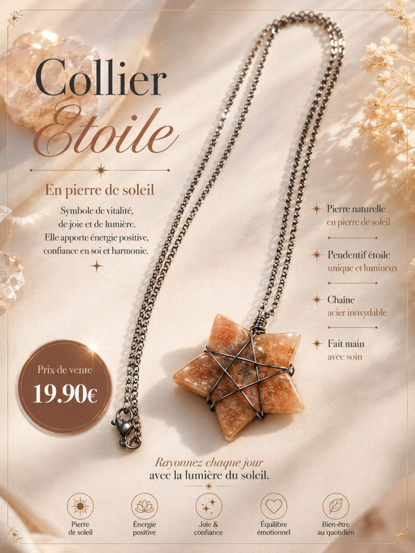 Collier étoile en pierre de soleil