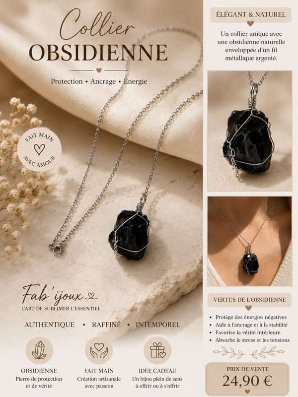 Collier en obsidienne