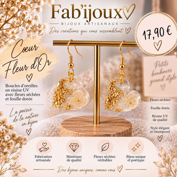 Boucle d'oreille "Cœur fleur d'or"