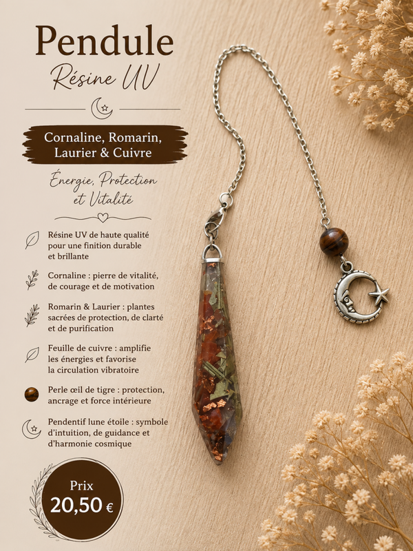 Pendule lune en Cornaline
