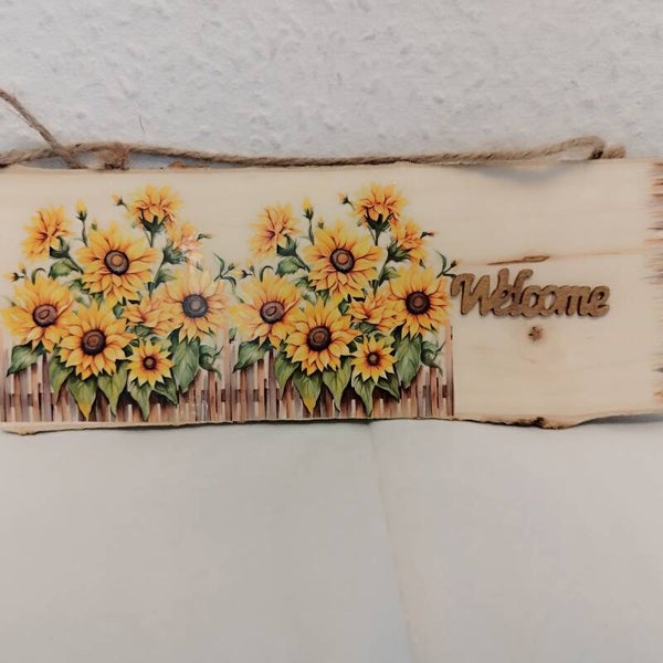 Massives Türschild Welcome Sonnenblumen