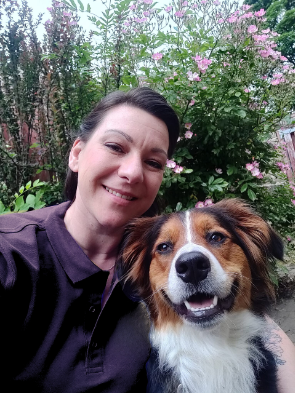 Crystal frost and her dog Lola smiling