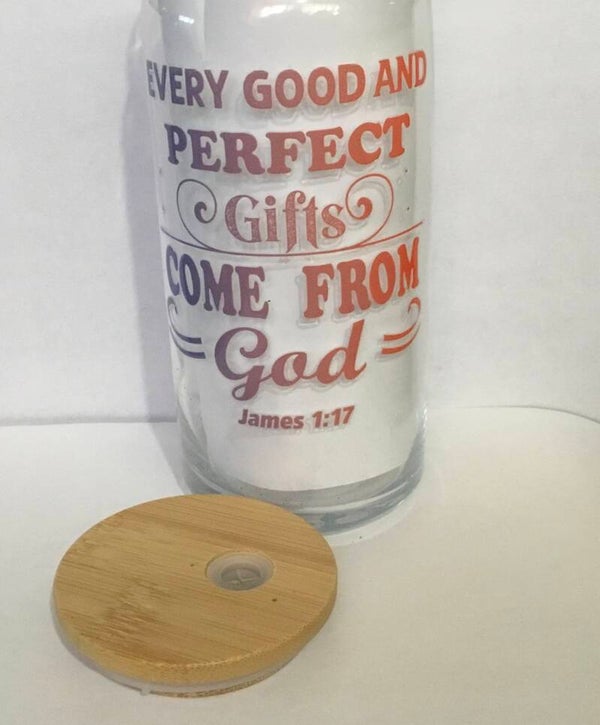 Religious drinking glass with straw and lid 20oz