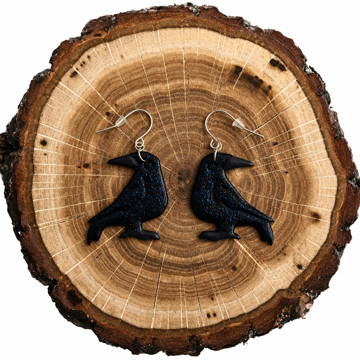 Polymer clay raven earrings