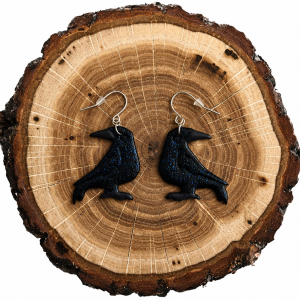 Polymer clay raven earrings