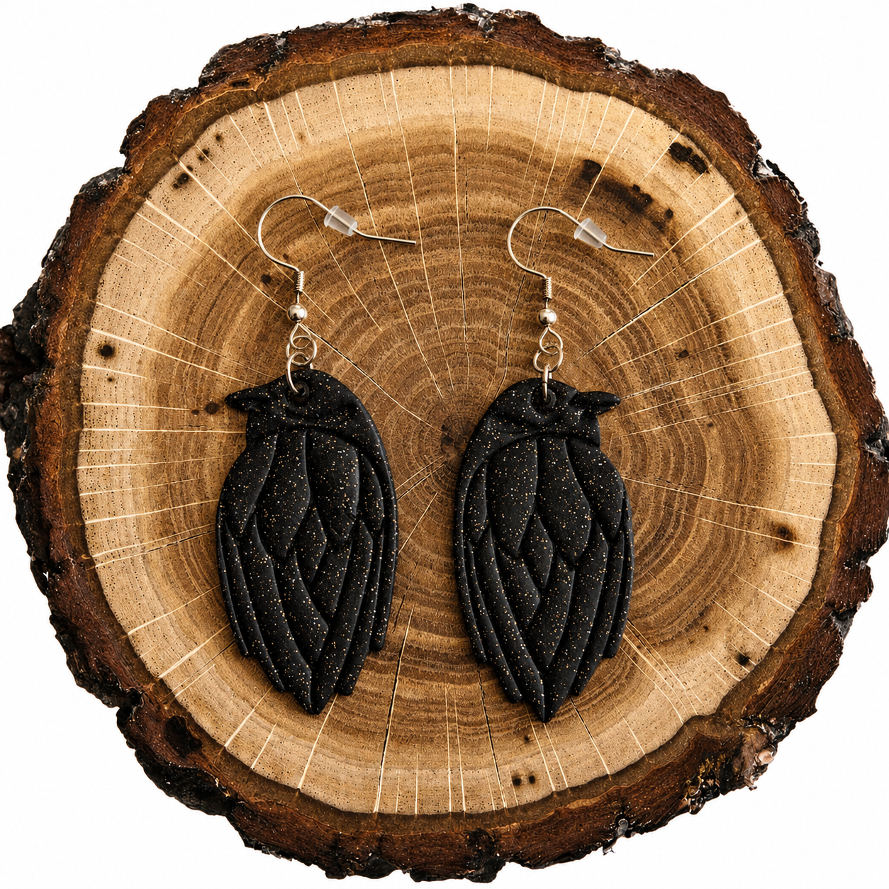 Polymer clay crow earrings