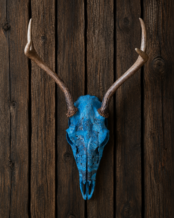 Hand-painted real North American White-Tailed Deer Skull