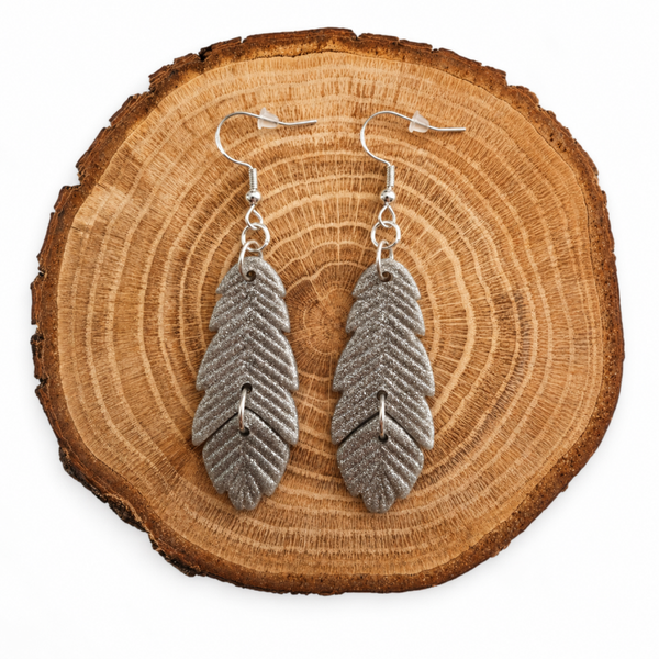 Polymer clay silver feather earrings