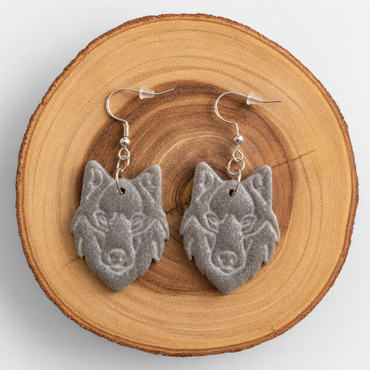 Polymer clay wolf earrings