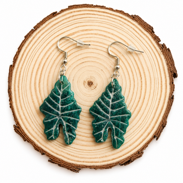 Polymer clay Alocasia leaf earrings