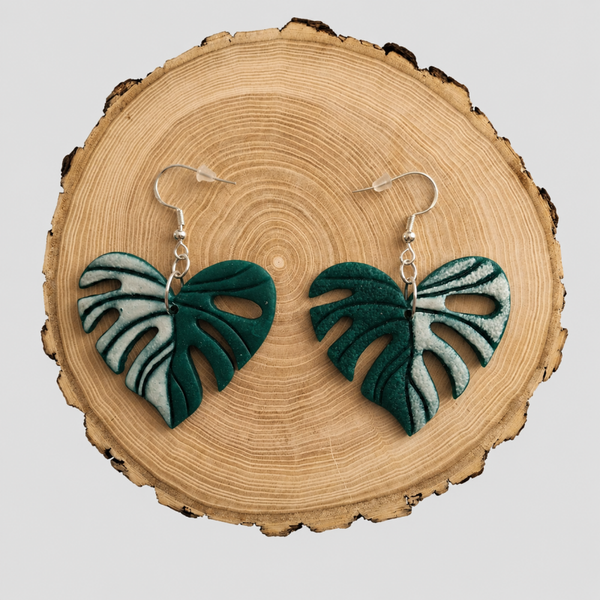 Polymer clay monstera leaf earrings