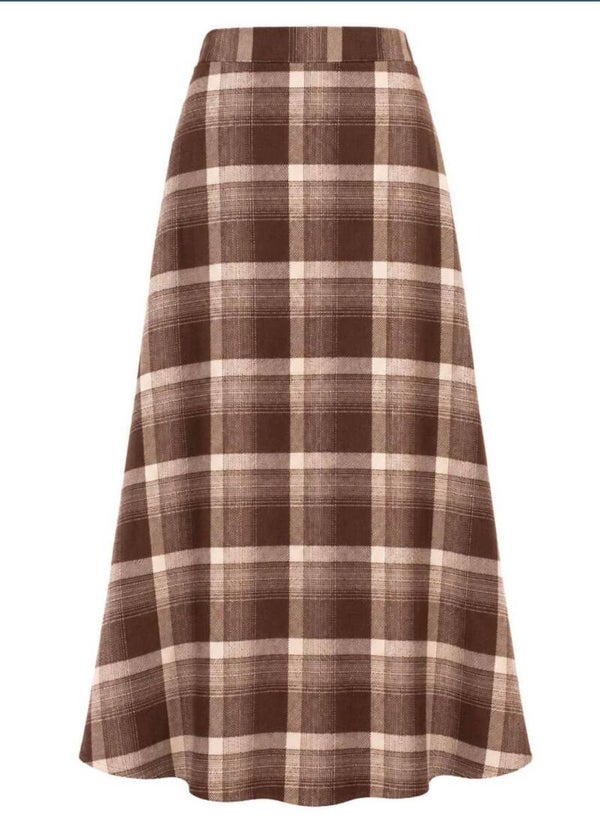 Azzurro maxi ruit rok bruin-camel