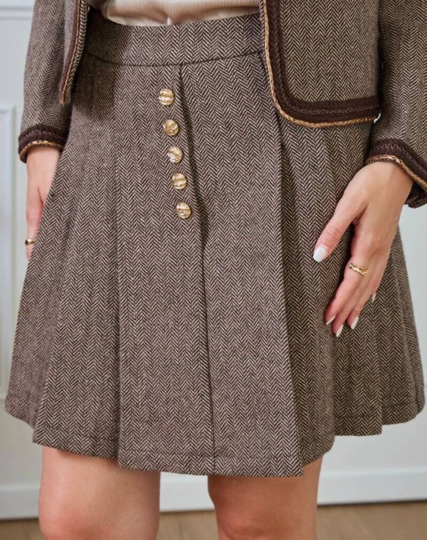 La Flor tweed plooien rokje - gemêleerd bruin