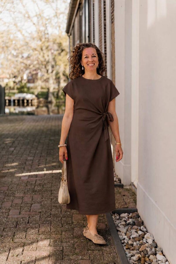 La Flor maxi jurk strik - donkerbruin