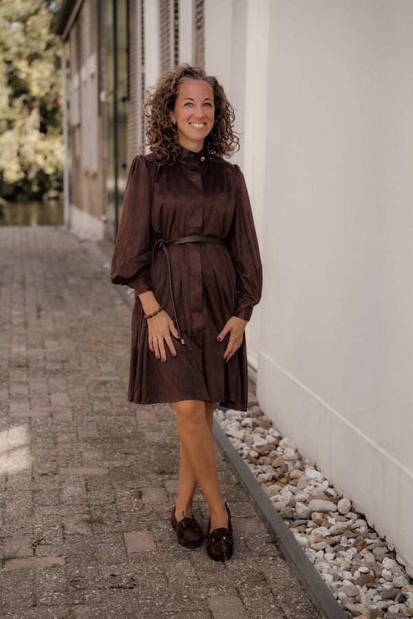 La Flor blouse jurk bruin