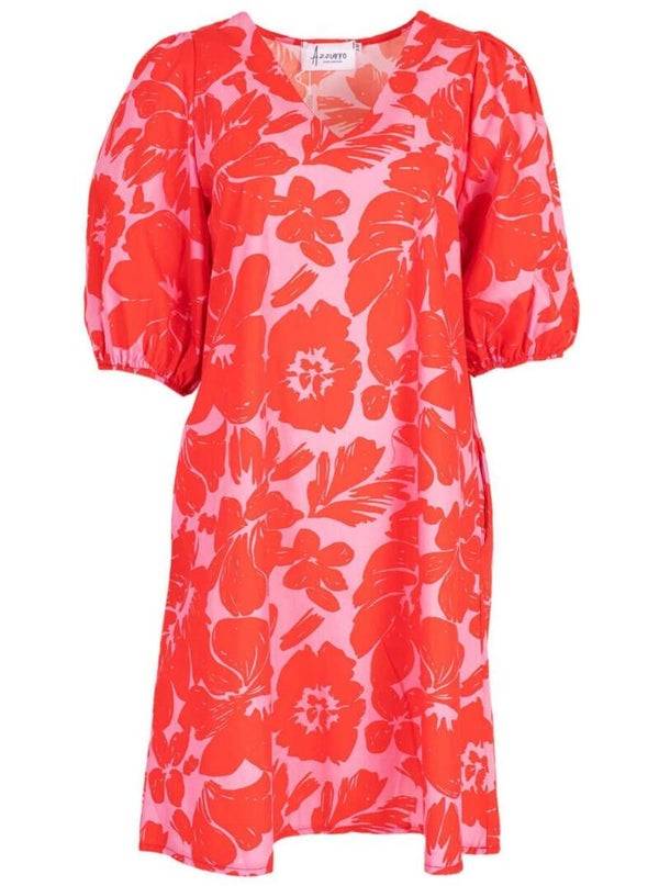 Azzurro jurk bloemenprint roze-rood