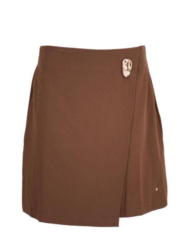 Azzurro rok overslag bruin gouden knoop