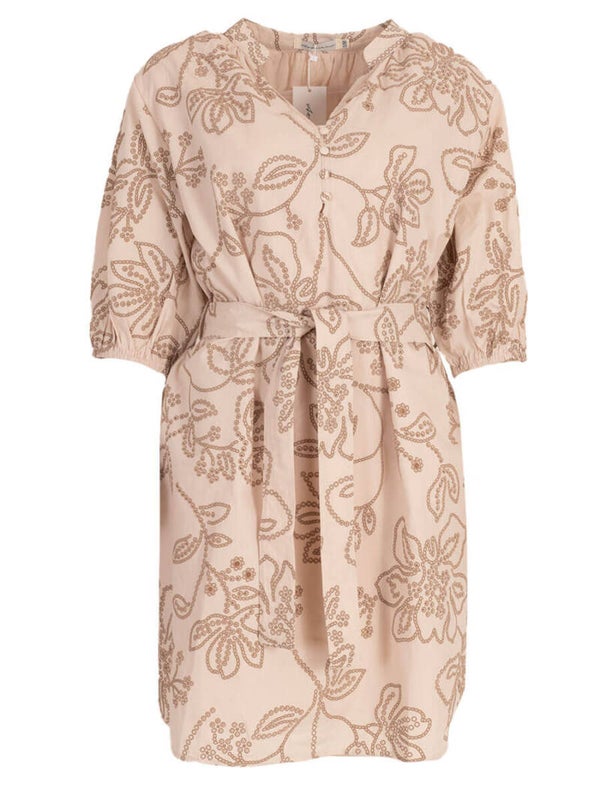 Azzurro broderie jurk bloemen - beige