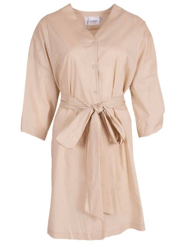 Azzurro katoenen jurk ceintuur beige