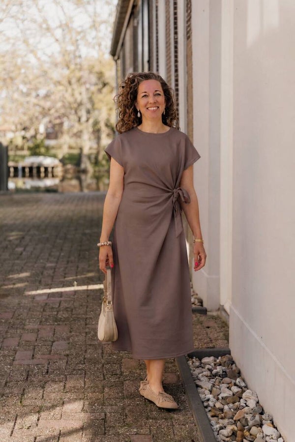 La Flor maxi jurk strik - taupe