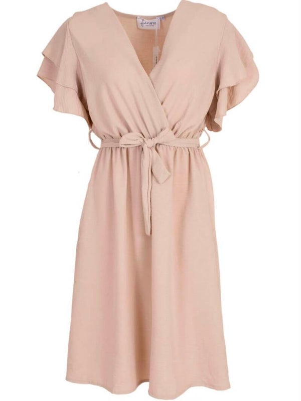 Azzurro jurk strikceintuur beige
