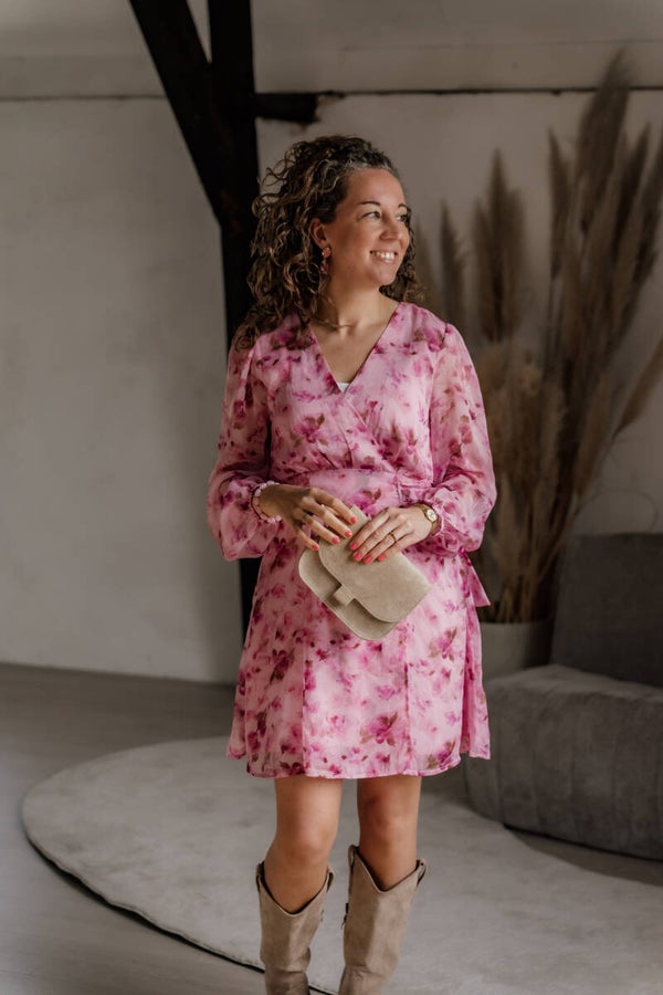 La Flor korte jurk bloemenprint roze