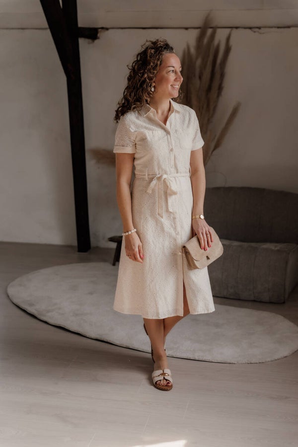 La Flor broderie jurk off white