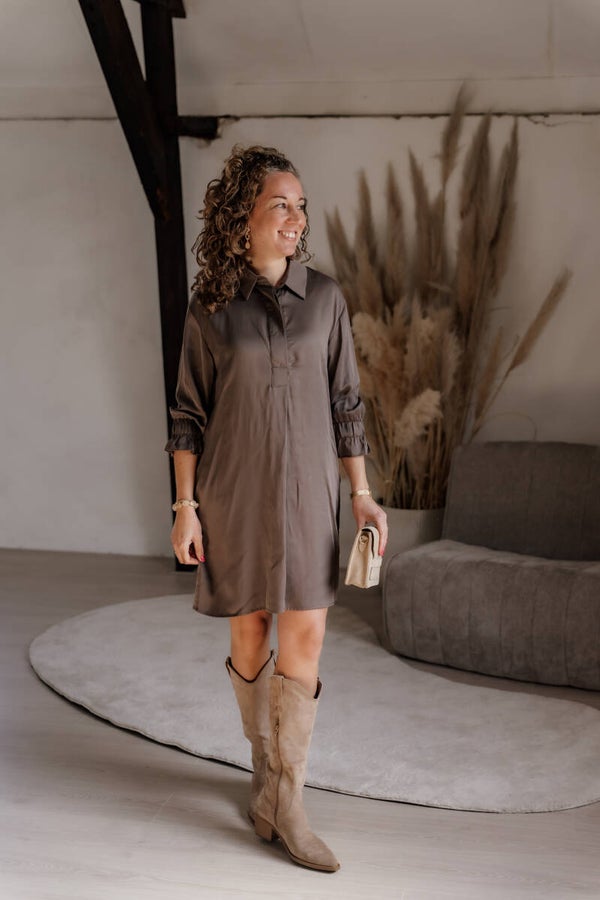 La Flor blouse jurk donker taupe