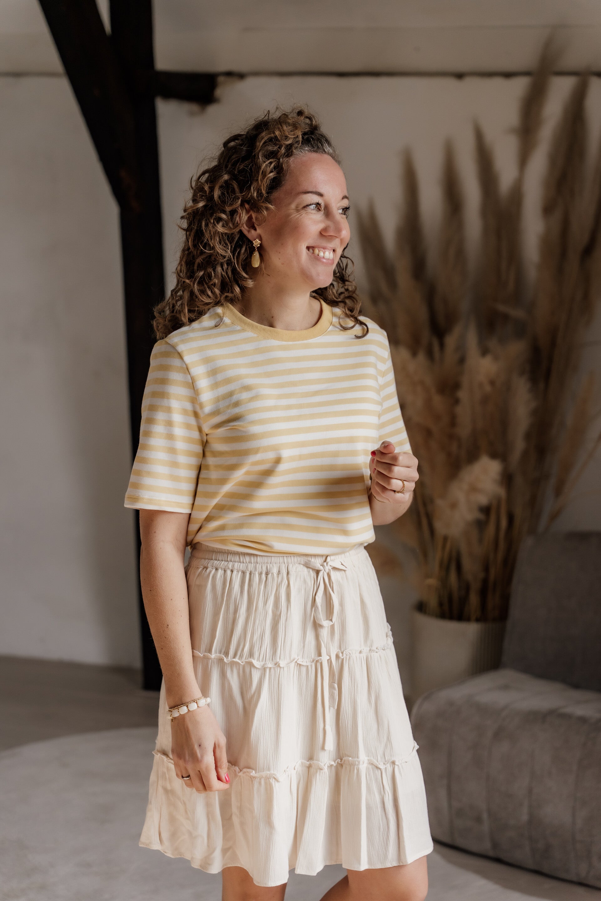 Azzurro t-shirt streep butteryellow-beige