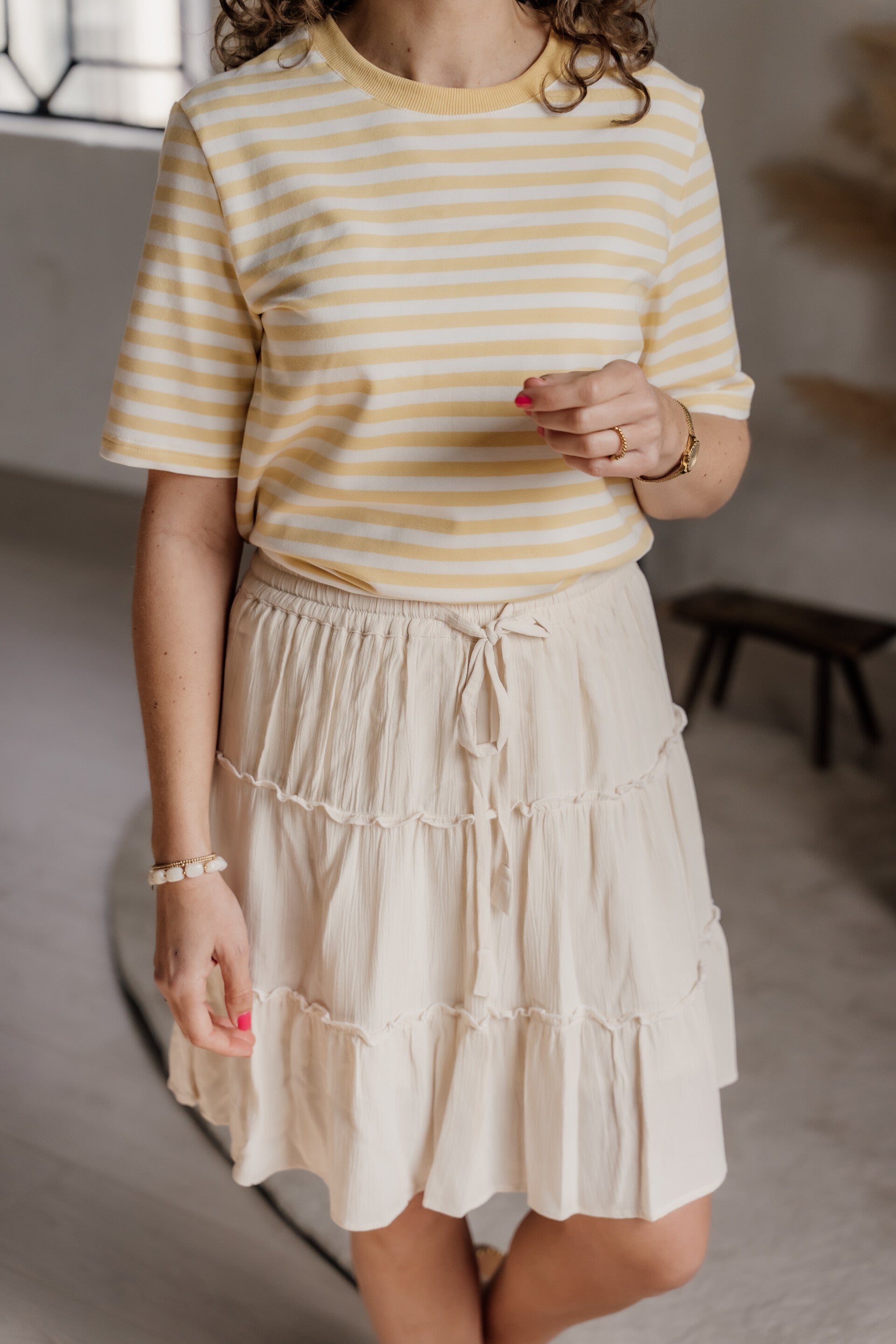 La Flor rok ruffles - licht beige