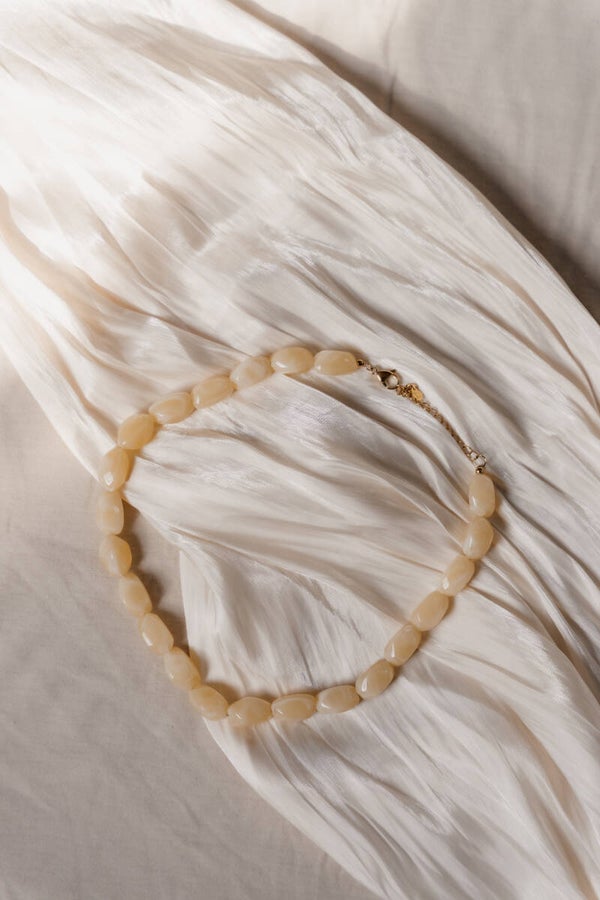 La Flor kralen ketting beige/lichtgeel