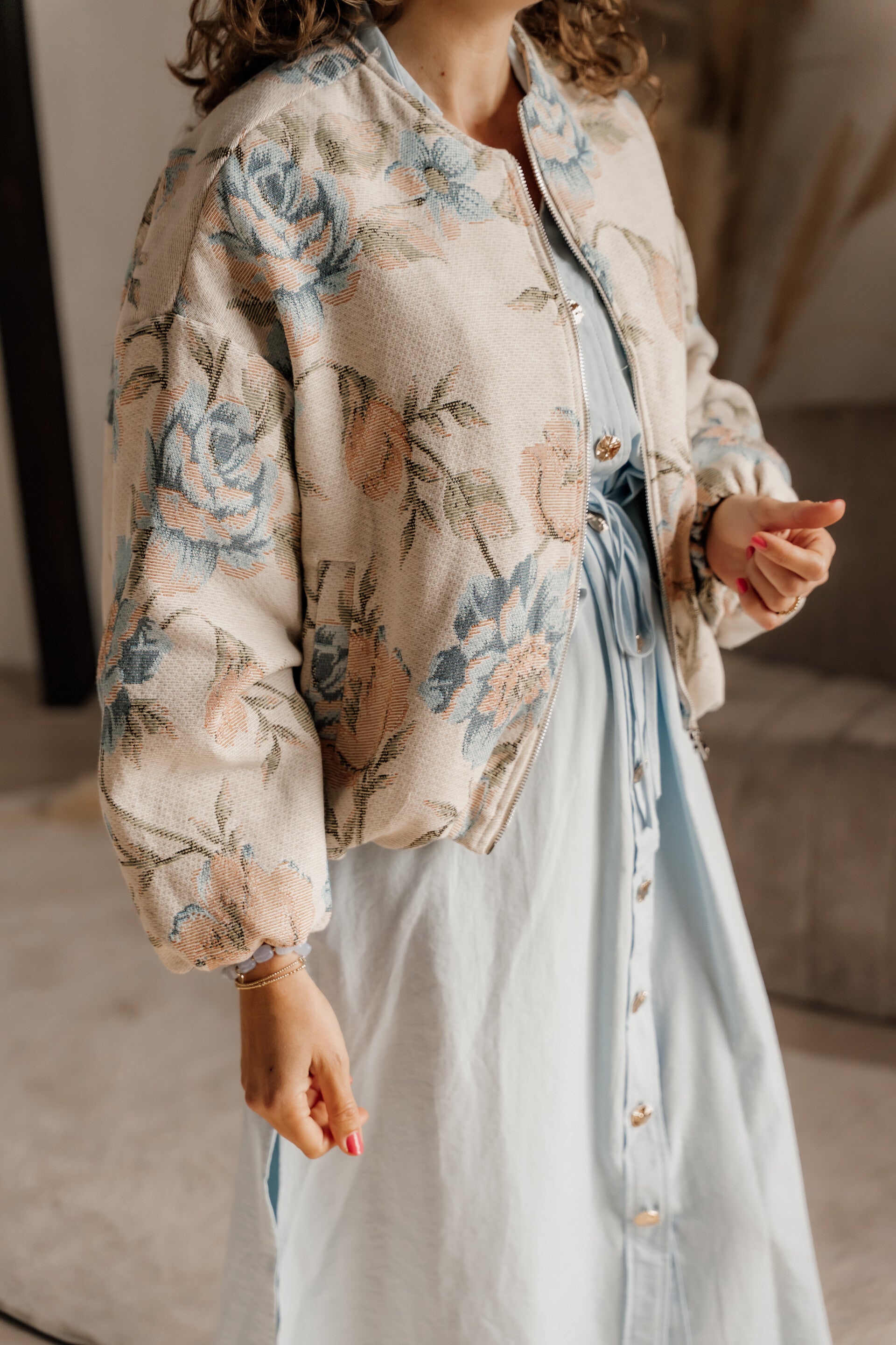 La Flor bomberjasje bloemenprint lichtblauw