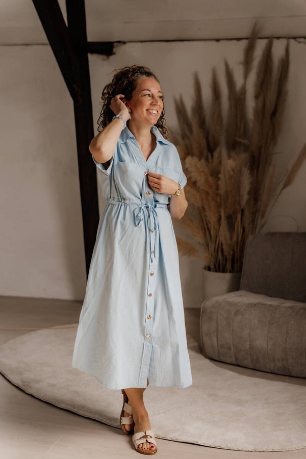 La Flor maxi blousejurk lichtblauw