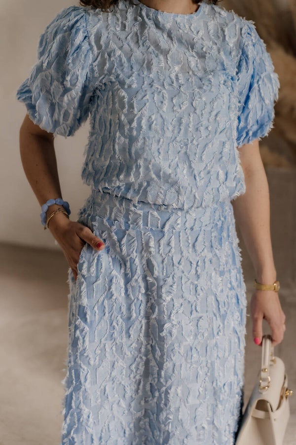 Azzurro top feather lichtblauw