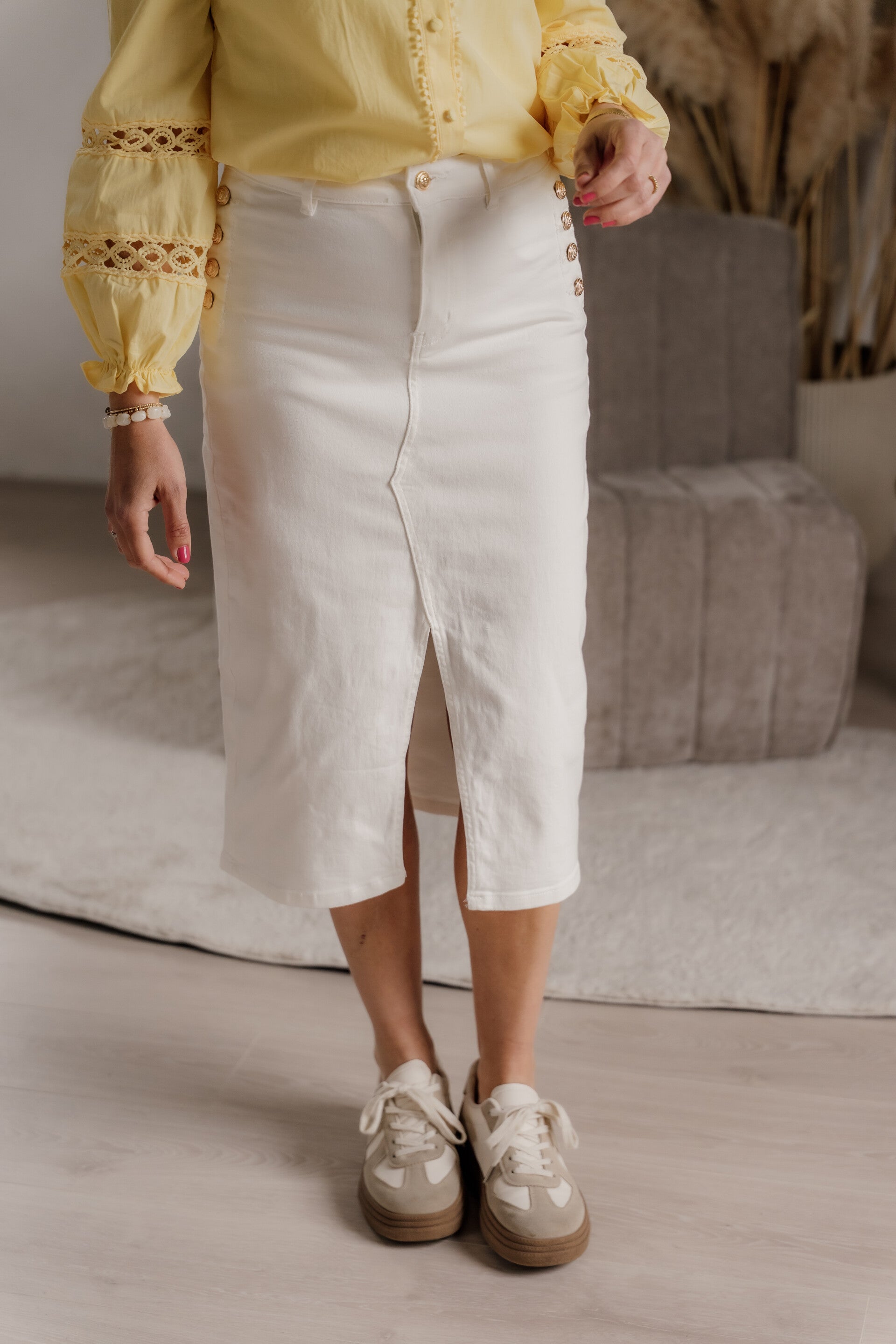 Zac & Zoë midi spijkerrok gouden knopen - off white