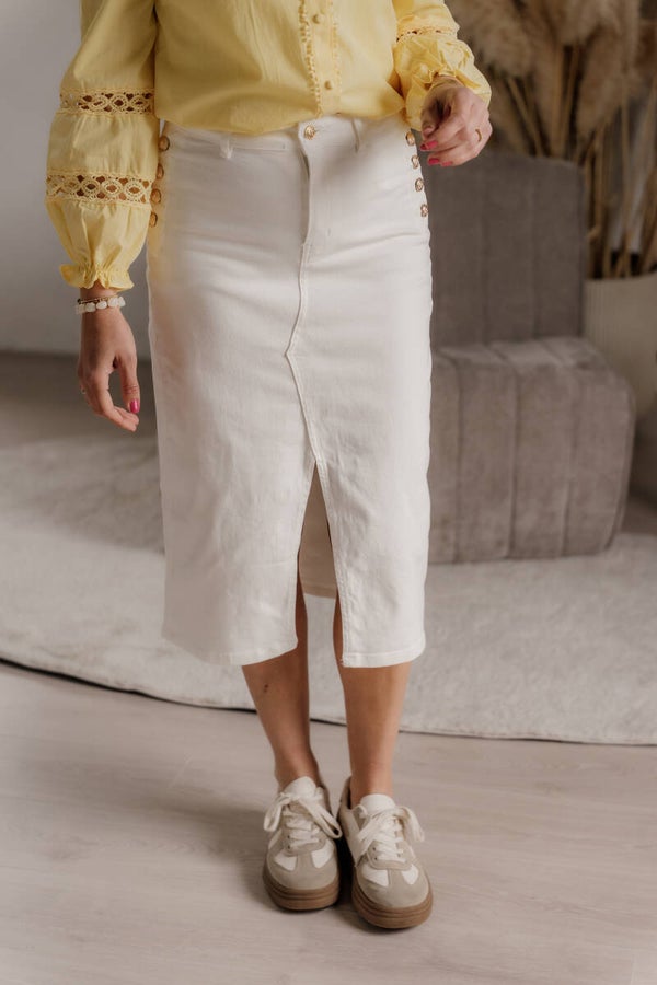 Zac & Zoë midi spijkerrok gouden knopen - off white