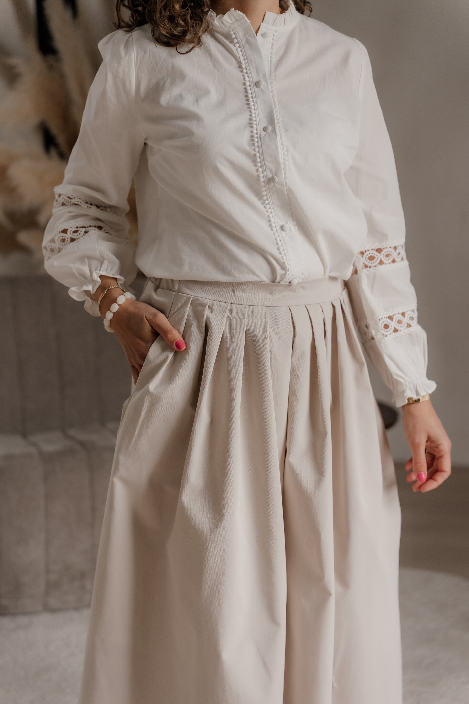 La Flor blouse opengewerkte mouwen - wit