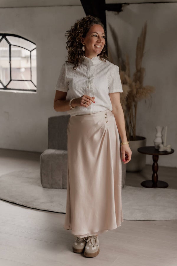 La Flor rok satijn knoopjes - beige