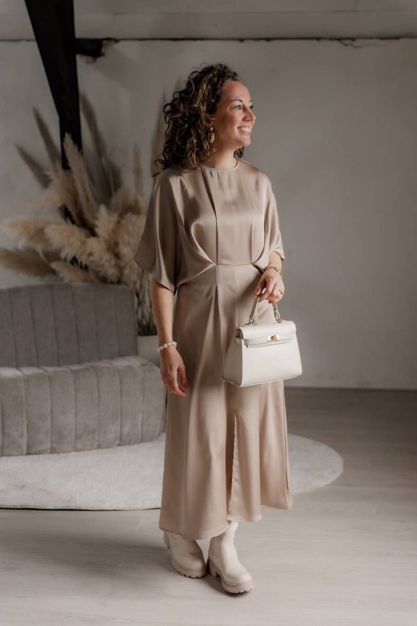 Azzurro jurk satijnlook taupe