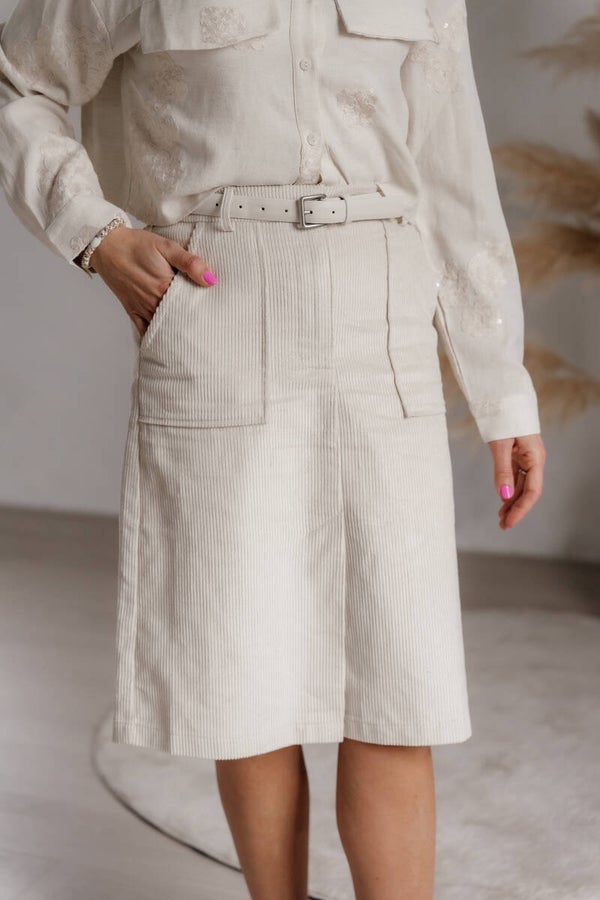 La Flor corduroy midi rok - ecru