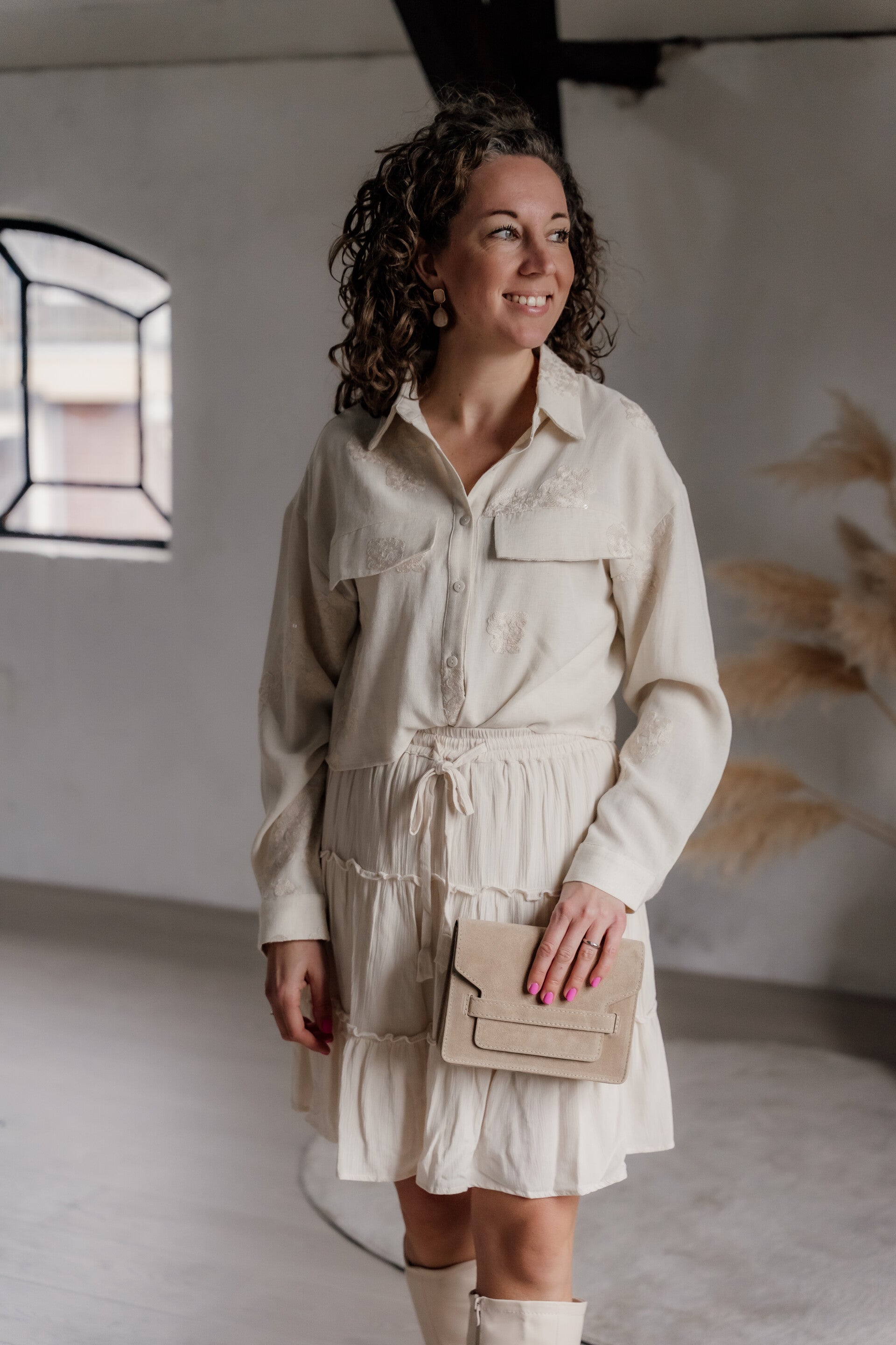 La Flor cropped korte blouse beige