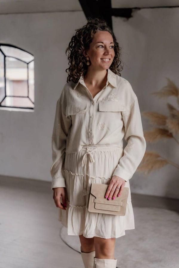 La Flor cropped korte blouse beige