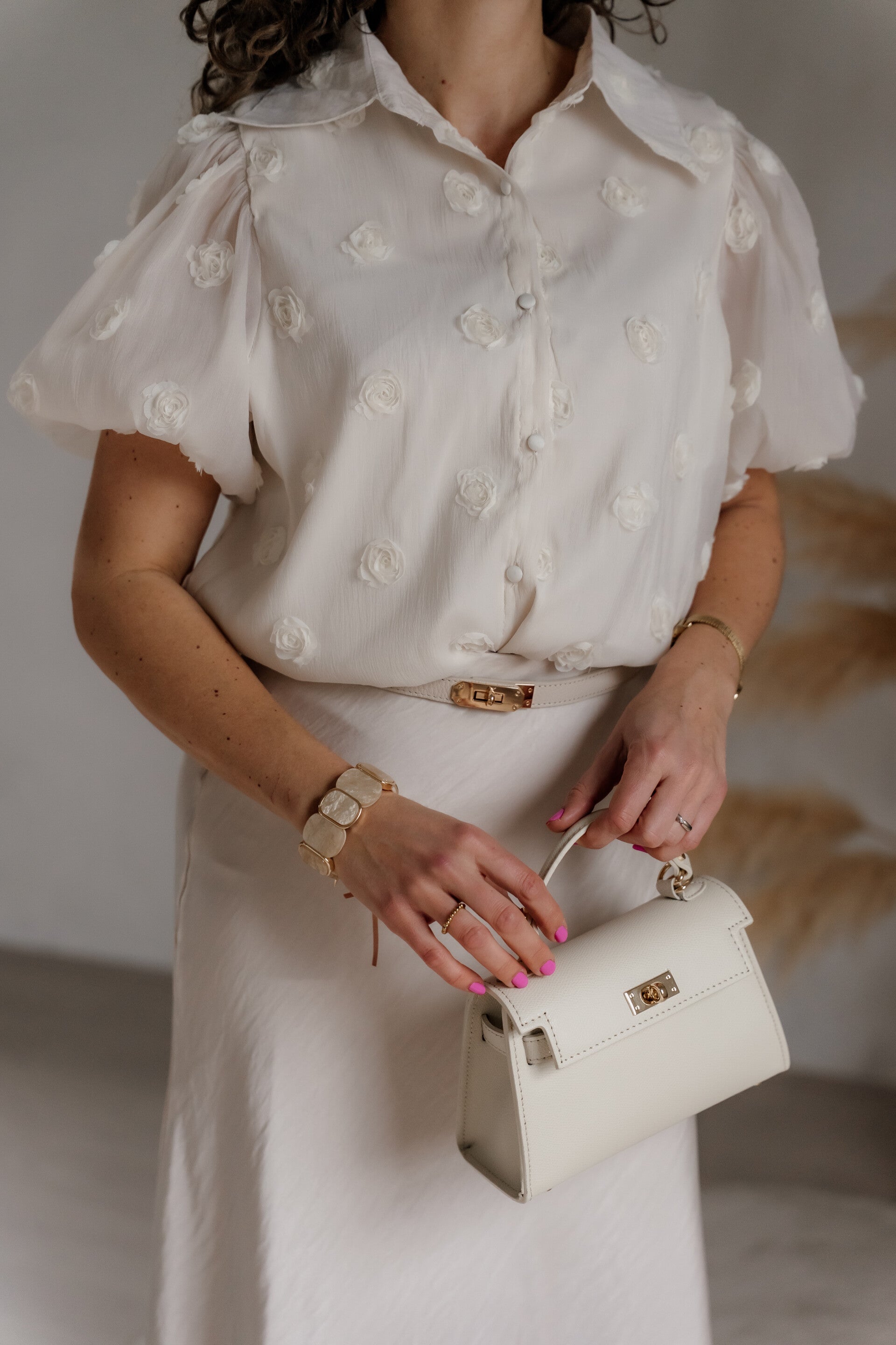 La Flor blouse pofmouw bloemen - off white