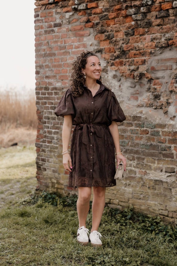 La Flor blousejurk bloemenprint bruin