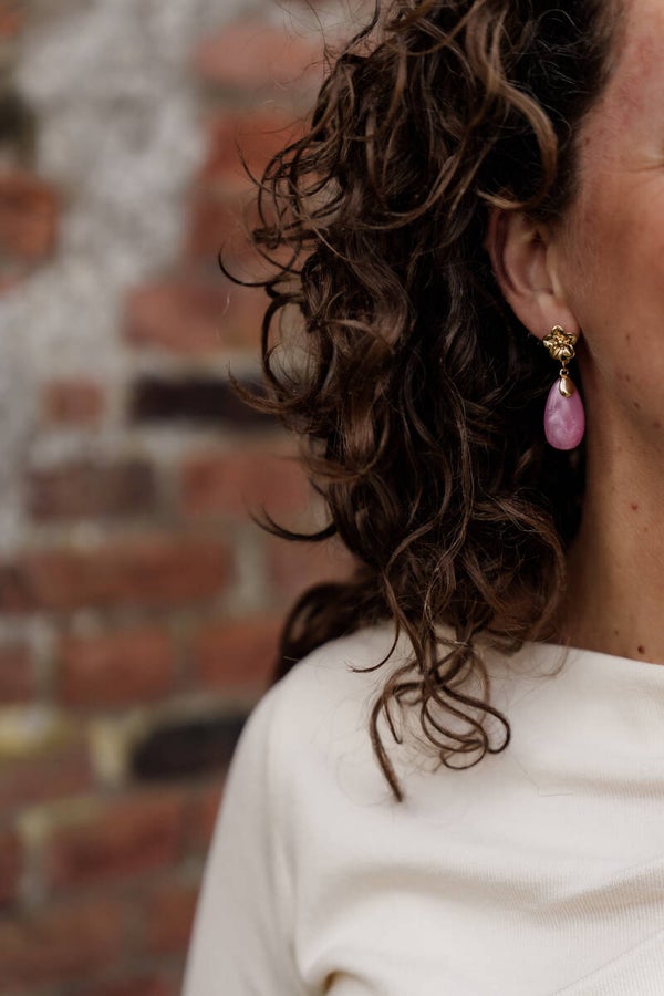 La Flor oorbellen parel bloem ovaal - lichtroze