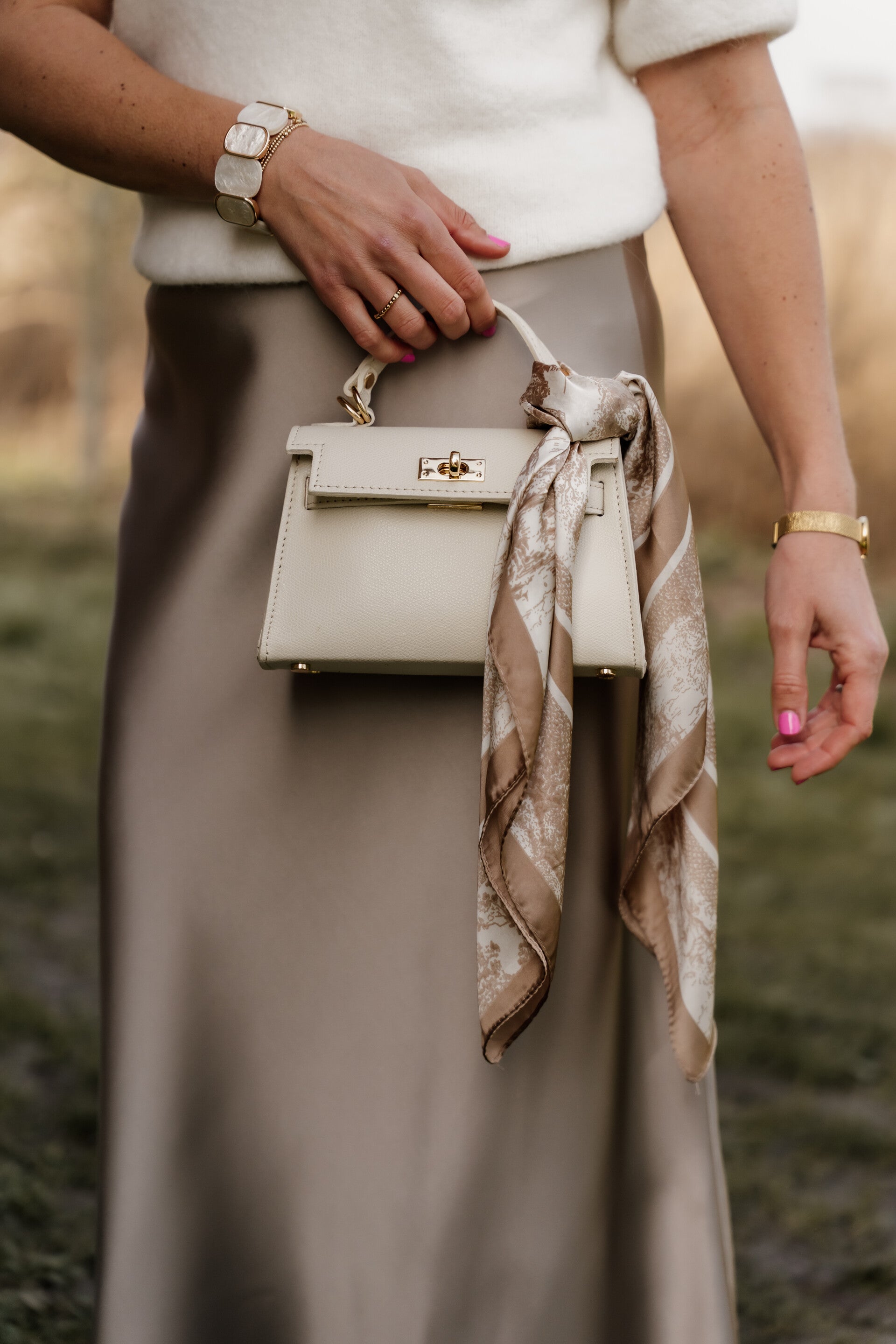 La Flor leren handtas Grace - beige