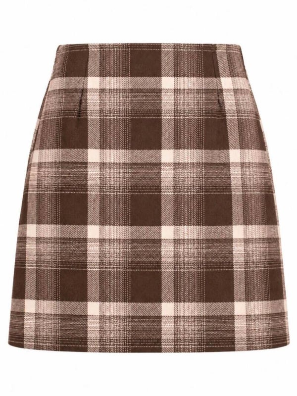 Azzurro korte ruit rok bruin-camel