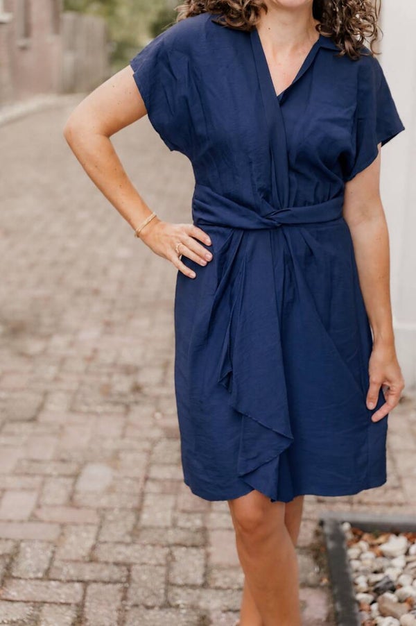 Azzurro knot blouse jurkje - donkerblauw